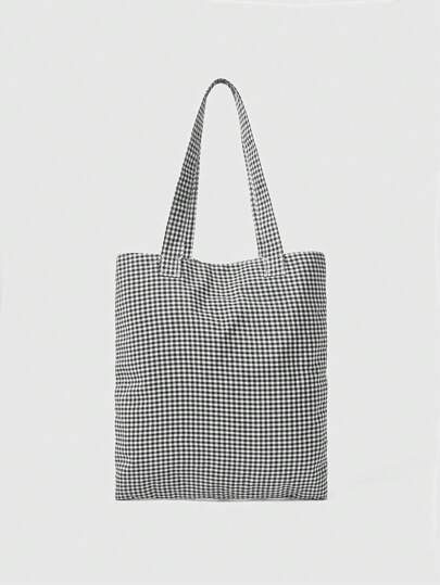 Kawaii Fashion Plaid Color-Block Lace-Trim One Shoulder Cloth Bag