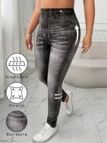 SHEIN EZwear Große Größen Leggings in Jeansoptik für Damen