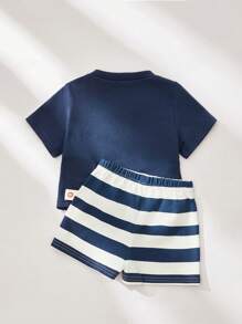 Cozy Pixies Conjunto de 2 piezas para bebé recién nacido niño/niña: Top de cuello redondo de manga corta con diseño de oso tejido suave y pantalones cortos de cintura elástica