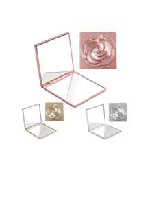 1 pezzo Specchio compatto con design a rosa, specchio per il trucco da viaggio elegante e quadrato per donne e ragazze, specchio cosmetico portatile pieghevole da tenere in mano, regalo perfetto da mettere in tasca, borsetta o borsa
