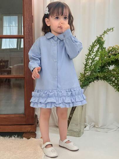 Hapijoa 婴幼儿女童纯色可爱飘袖长裙，夏季