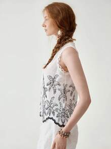 Florisole 女式波西米亚印花系带无袖背心 - 白色 - 查看 4