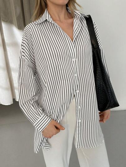 EURMUSE Women's Striped Long Sleeve Shirt Oversize Comfy Casual Shirt Work Women Blouses Summer Clothing Women S Summer Shirts Women Summer Sets Summer Shirts