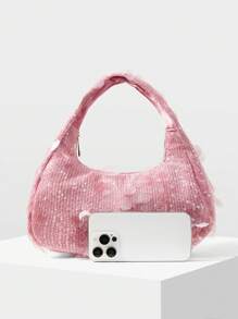 MOTF PREMIUM SEQUIN PATCHWORK ZIPPER TOP HANDLE BAG - Pink - View 3