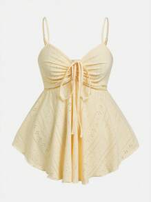 SHEIN EZwear 大码女式黄色针织吊带背心，适合夏季度假 - 黃色 - 查看 1