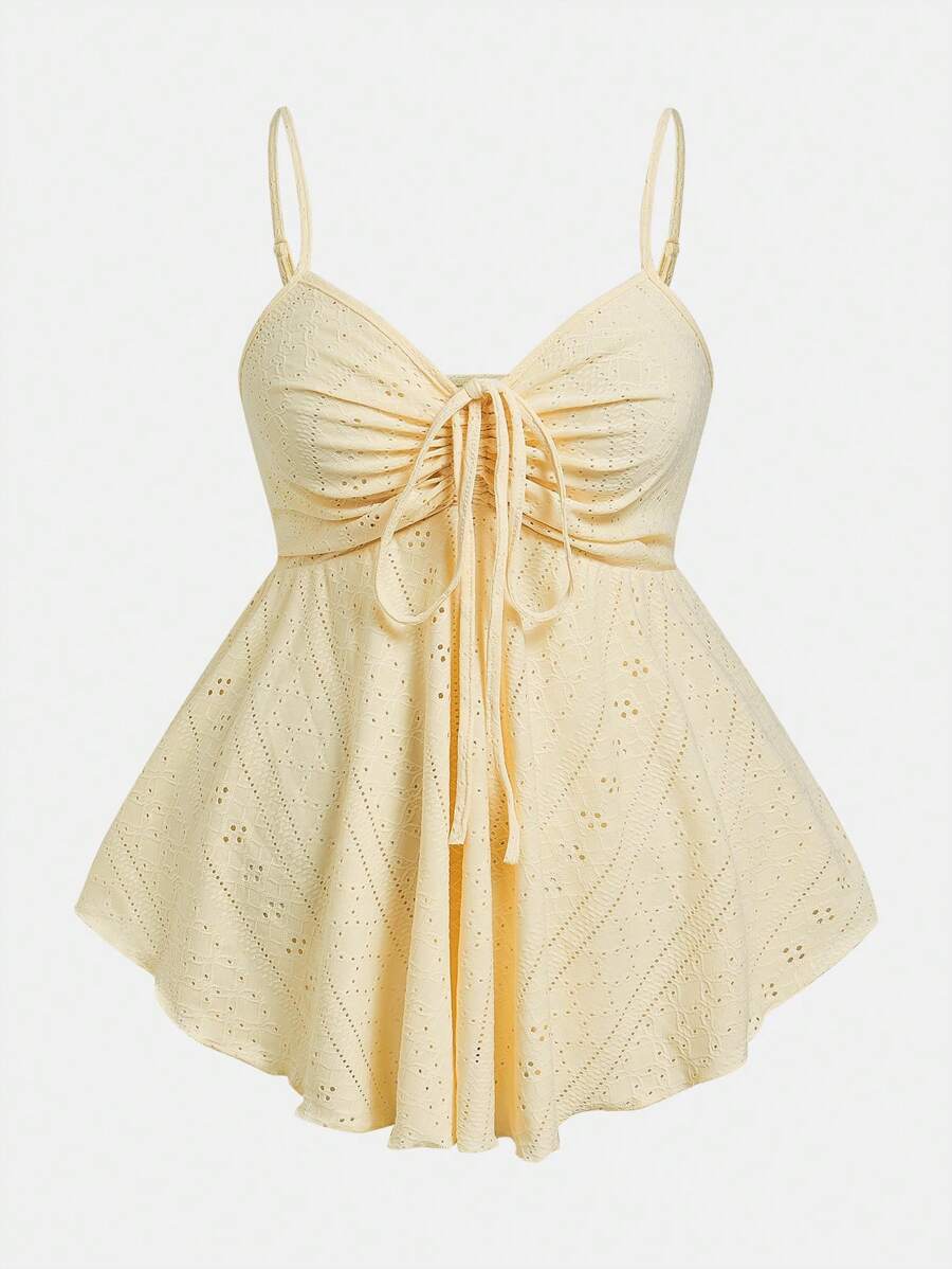 SHEIN EZwear 大码女式黄色针织吊带背心，适合夏季度假 - 黃色 - 查看 1