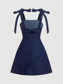 SHEIN MOD 女式无袖系肩休闲牛仔连衣裙