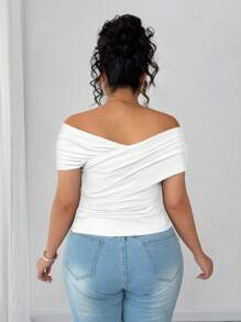 Elenzga Plus Size Women's Off Shoulder Criss-Cross Front Ruched Waist Slimming Dress, Suitable For Outing, Dates, Gatherings With Friends, Casual Occasions, Park Picnics, Commuting, Shopping, Etc. Comfortable Fabric, Stylish Design, Great Value