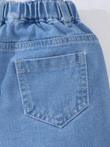 Denimly Young Girl Street 扎染脸图案 T 恤和破洞牛仔松紧腰短裤两件套 - 粉色 - 查看 10