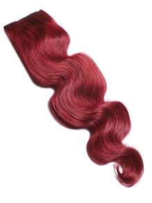 1 件勃艮第红色夹式波浪真人发片 99J 厚接发，适合女孩假发，柔软蓬松波浪，5 夹双纬夹式接发