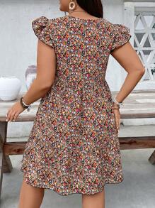 SHEIN VCAY 加大码花卉印花节日圆领盖袖拼接女式夏装、母亲节装束、女士度假装束、狂欢装束、加大码女式西部装束 - 彩色 - 查看 2