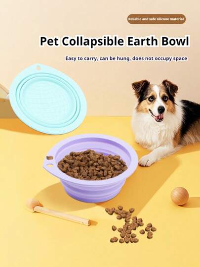 PETSIN 1个简约时尚宠物折叠碗，宠物用品，采用抗变形硅胶材质，猫狗便携式水碗/食碗，带挂孔设计，欧美流行宠物配件