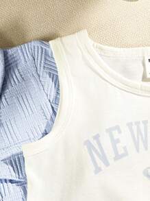 3-częściowy zestaw ubranek dla chłopca, noworodka-3 lata, wiosna-lato, swobodny, codzienny, uniwersalny - błękitny bezrękawnik + kurtka wierzchnia + spodenki - Niebieski - Zobacz 8