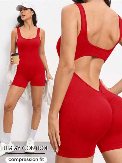 Core Rhythm Women Solid Color Minimalist Daily Cut-Out Cami & Shorts Jumpsuit For Chinese New Year Gym Women Outfit