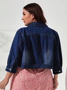 EMERY ROSE Chaqueta vaquera corta informal lavada y desgastada de talla grande - Azul lavado oscuro - Ver 2