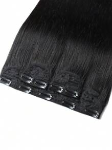3Pcs Clip In Hair Extensions Real Human Remy Black For Women Silk Straight Double Weft Thick Hair Hairpiece - Natural Black - View 8