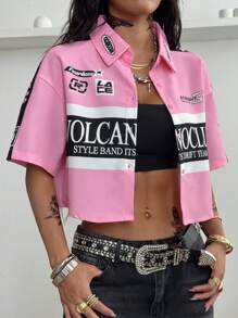 Coolane Áo sơ mi ngắn cổ điển màu xanh quân đội dành cho nữ - Hồng - Xem 5