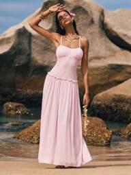 Poéselle Damen Lässig Einfarbiges Trägerkleid