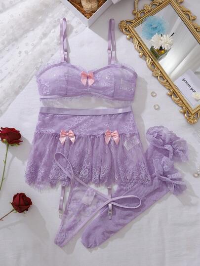 Verleidelijke Romantic Kanten Mini Skirt Stocking Set Going Out view 6