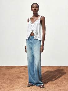 Maija 女士蕾丝装饰荷叶边无袖背心，适合度假、夏季假期、海滩外出、毕业典礼、休闲旅行、浪漫场合，时尚百搭；适合夏季度假、舒适、波西米亚风、海滩装、日常简约装、乡村风、必备单品、纯色、假日休闲、得体、单身女士、Y2K风格 - 白色 - 查看 2