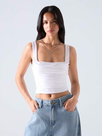 LYSMO Plus Size Women's Fitted Pleated Camisole, White