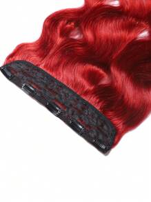 Red Clip In Hair Extensions Real Human Hair 1Pc 5 Clips Remy Human Hair Clip In Extensions Soft Body Wave For Women Red Hair Extensions Halloween Costumes - SRed - View 4
