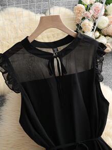 DreamSkyne Plus Size Exquisite & Elegant Women's Large Size Elegant Pearl Chiffon Small Stand Collar Cap Sleeve Long Ruffle Hem Dress Vacation Summer Women Outfit Spring Dress Elegant Formal Women Dresses Evening Dress Maxi Wedding Women Dress Romantic Dress Wedding Guest