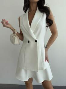 Firerie 全新白色 V 领开衫和短裙套装，优雅简约通勤全白派对装 - 白色 - 查看 7