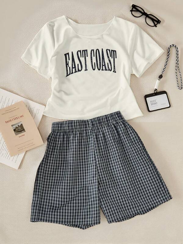 2pcs Tween Girl Casual Crew Neck Short Sleeve T-Shirt And Shorts Set, Fashion For Summer