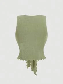 SHEIN MOD 夏季大码 V 领绿色前中系带吊带背心