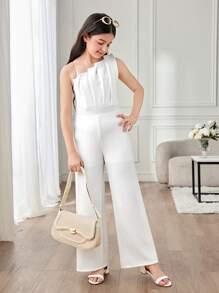Mono asimétrico elegante de un solo hombro blanco para niñas preadolescentes