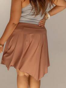 Aralina Curve Women Asymmetrical Hem V Waist Flowing Boho Summer Outfits Skirt - Brown - View 2