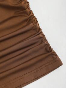 Sweetra 女士咖啡色斜肩缀饰上衣，春夏 - 咖啡棕 - 查看 4