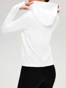 SHEIN Cheerettes Solid Color Hooded Pullover White Long Sleeve Casual Sports Sweatshirt, Spring/Fall