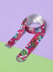 SCOOBY-DOO X SHEIN Red Dog Fighter Pilot Squadron Logo Pattern Fashionable Belt - Hot Pink - View 3
