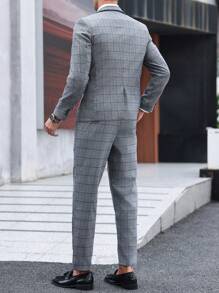 Manfinity Mode Plus Size Men's Plaid Jacket And Pants Set - Grey - View 2