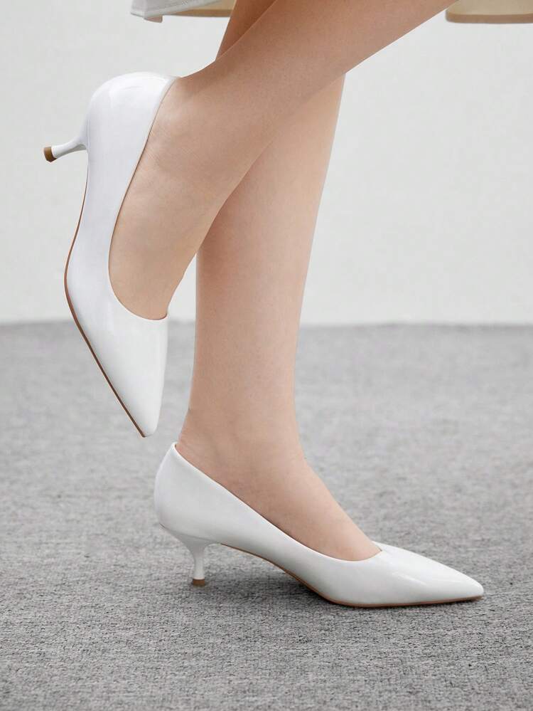CUCCOO BIZCHIC White Pointed Toe Stilettos Pumps, Elegant Formal Mid Heel Dress Shoes For Women, Comfortable Slip On Office Lady Career Commuting Evening Party Heels For Christmas Spring Shoes