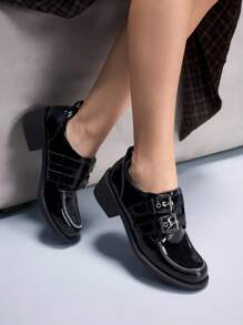 CUCCOO GRLICON 女式平底乐福鞋，摩托车风格，Y2K，酷女孩，返校装，万圣节，圣诞节，派对装 - 黑色 - 查看 3