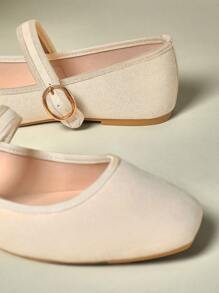 SHUZIA Women's  Square Toe Mary Jane Flats For Christmas Valentine's Day - Beige - View 4