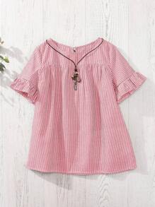 Rusticease Women's Casual Plaid Ruffle Short Sleeve Loose Blouse, Summer Gingham  Plaid Linen Country Outfits Women