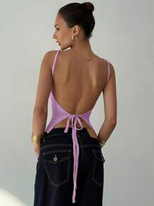 Aloruh Top de tirantes de punto de mujer con espalda descubierta y atar, ropa para vacaciones