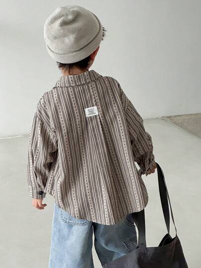 DAZY Young Boy Vintage Vertical Striped Long Sleeve Shirt, Summer Fall,Winter