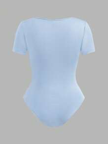 SHEIN EZwear 3pcs Set Multi-Color Square Neck Bodycon Short Sleeve Bodysuit, Suitable For Summer And Daily Wear