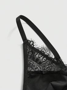 ROMWE Goth Conjunto de lencería sexy con bralette de triángulo con encaje gótico y pantalla, con ligas