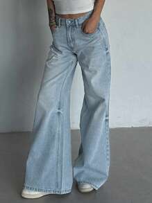 DAZY Women's Low-Waisted Flare Leg Jeans Low Rise Jeans - Light Wash - View 6