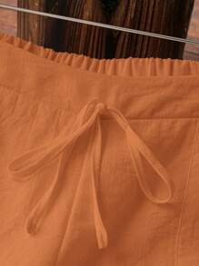 EMERY ROSE Pantalones casuales de lino blanco con bolsillo para mujer, primavera/verano - Naranja - Ver 6