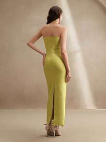 Anewsta 优雅朱砂红色紧身露背流苏连衣裙，奢华晚礼服时尚个性派对礼服，适合夏季、毕业典礼、节日、婚礼宾客 - 綠色 - 查看 2