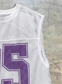 AXEPEAK Men's Mesh Printed Digit '95' Crew Neck Tank Top, Streetwear Style - Purple - View 4