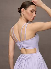 Activina 女式纯色褶皱无袖露背网球裙 - 淡紫色 - 查看 3