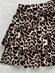 Soleia Leopard Print Full Pattern Ruched Waist Ruffle Hem Casual Skirt, Suitable For Holiday, Music Festival, Summer Chic Dress - Multicolor - View 4